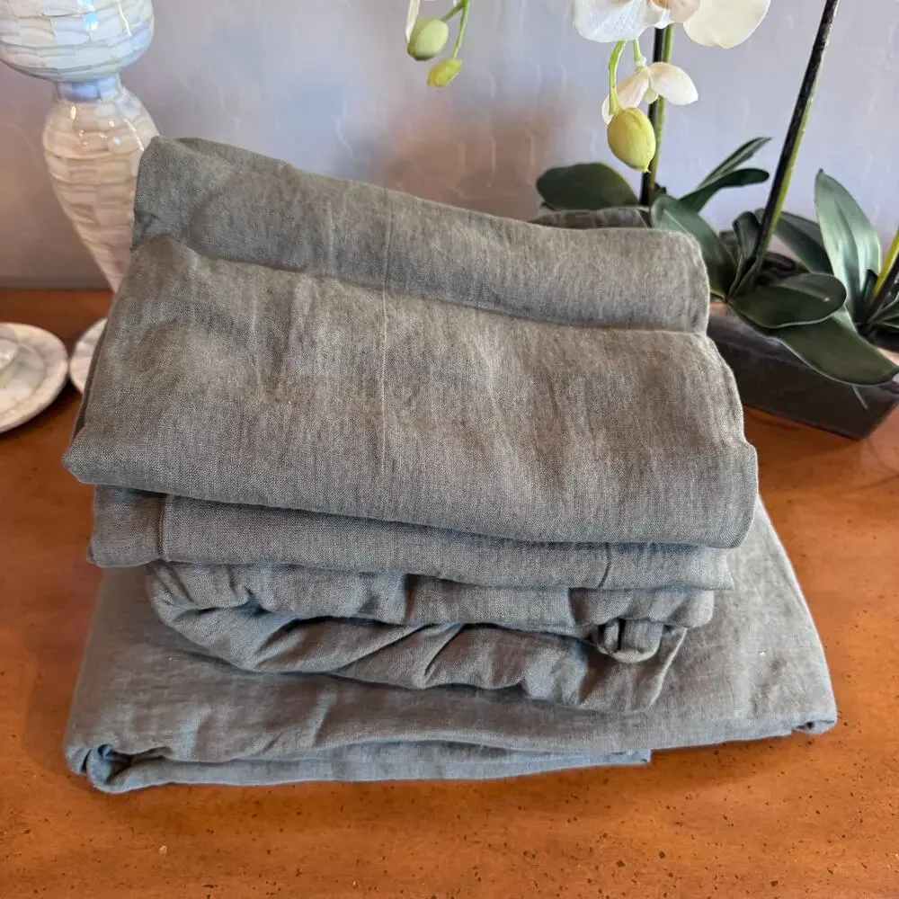Quince European Linen Sheet Set Full Dusty Olive NWOT